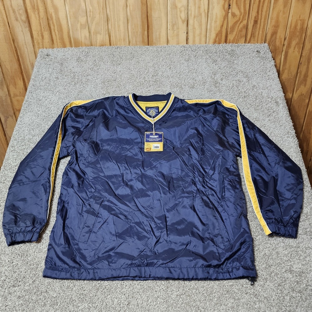 Vtg Steve & Barry's Men's L Blue/Yellow Pullover Windbreaker‎ V-Neck Lined NEW